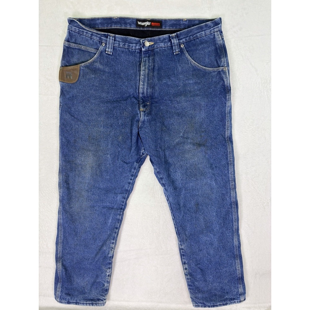 Wrangler Riggs‎ Workwear Jeans Mens 40x30 Blue Denim Fleece Lined Thermal Pants - Picture 1 of 10